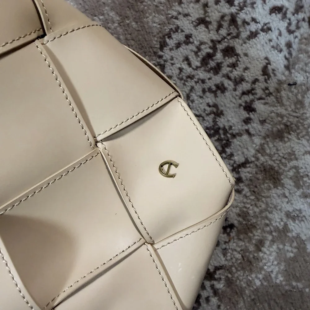 ETIENNE‎ AIGNER Leather Ella Woven Satchel Crossbody Luggage Handbag Purse Cream
